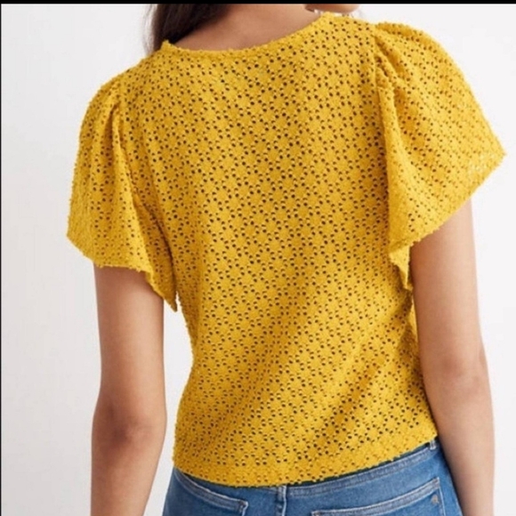 Madewell Texture & Thread Eyelet Flutter-Sleeve Top Size L Bohemian Mystic - Picture 2 of 10